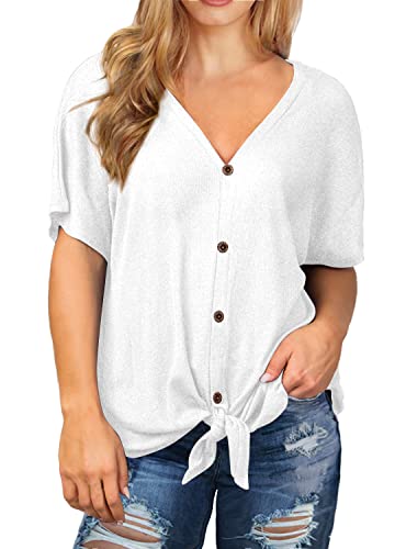 OLRIK Women's Plus Size Casual V Neck Short Sleeve Tops Tie